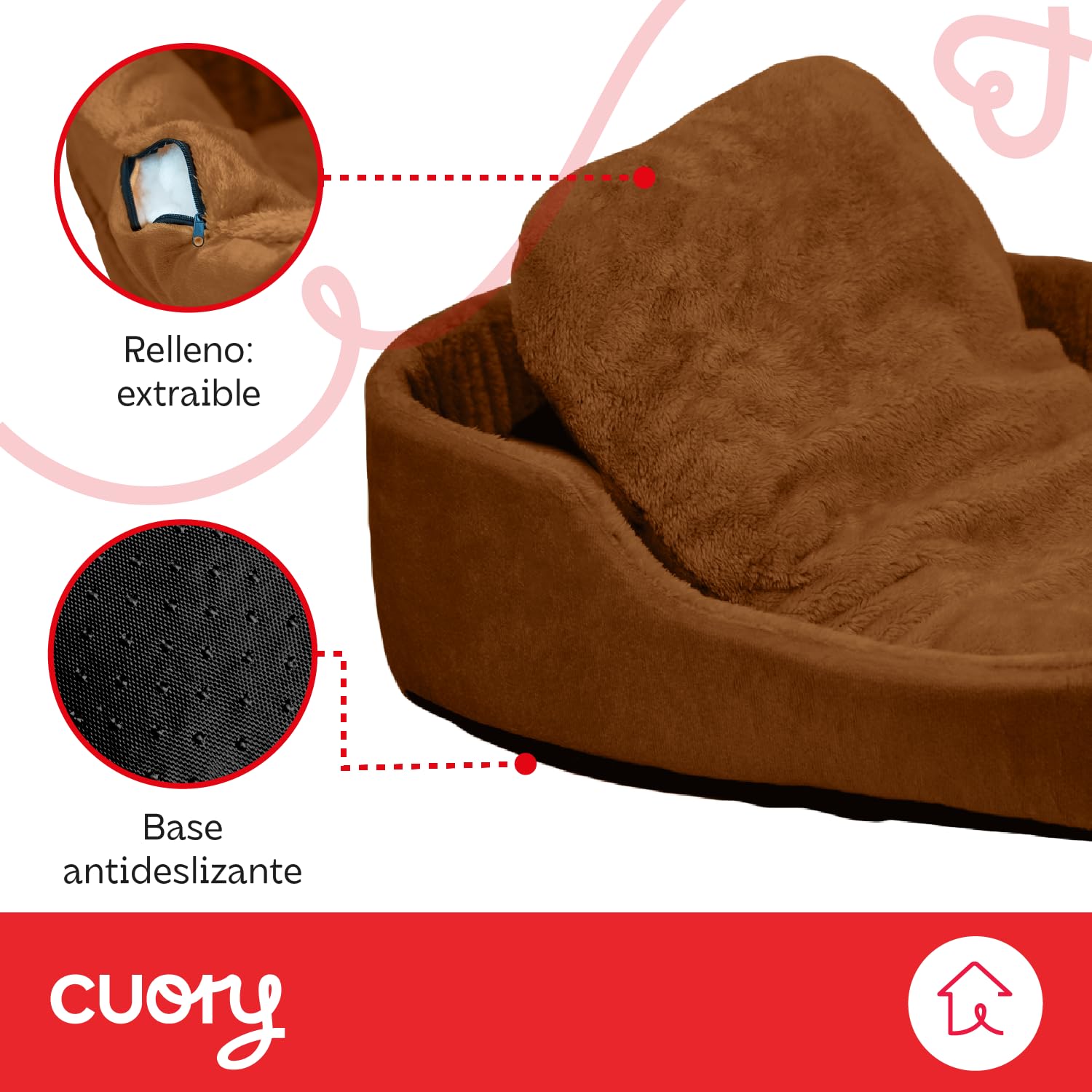 Cuory Cama para Perros, Cómoda Cama para Mascotas, Fondo Antideslizante con Forro Acolchonado, Base Antideslizante Lavable, Cama para Perros y Gatos (Café)