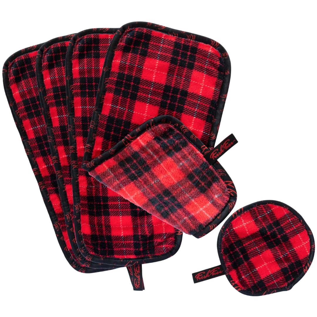 CAMPANELLI - Toallas desmaquillantes lavables y reutilizables. Ideal para pieles sensibles. FreshFace & Perfect Beauty como se ve en QVC & HSN (juego de 5 piezas a cuadros rojos)