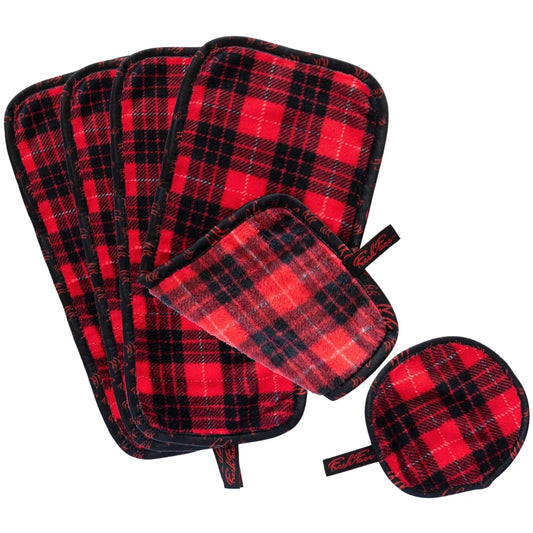 CAMPANELLI - Toallas desmaquillantes lavables y reutilizables. Ideal para pieles sensibles. FreshFace & Perfect Beauty como se ve en QVC & HSN (juego de 5 piezas a cuadros rojos)