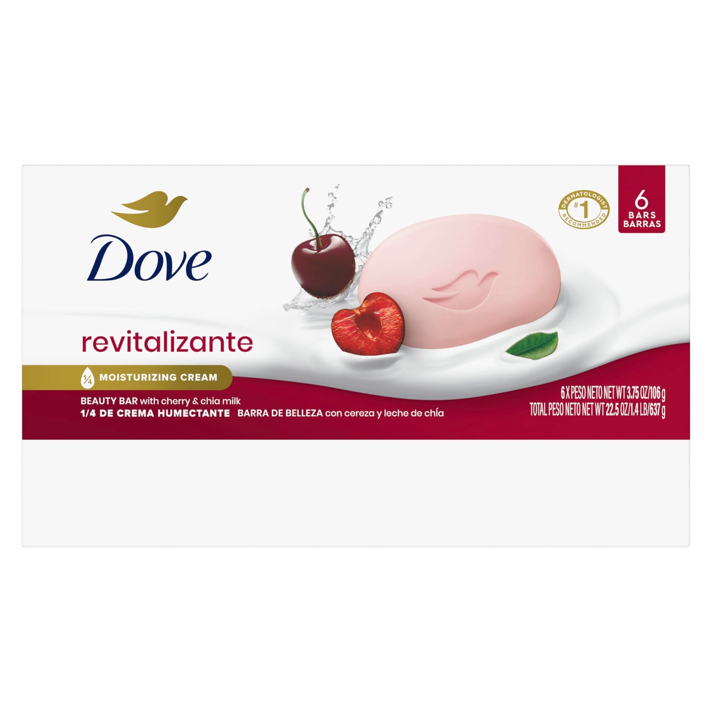 Dove- Jabón en Barra Revitalizante Leche de Cereza y Chía Pack de 6 para Piel Seca Formulado con ¼ de Humectante, Dove, SKIN_CLEANING_AGENT, Unilever