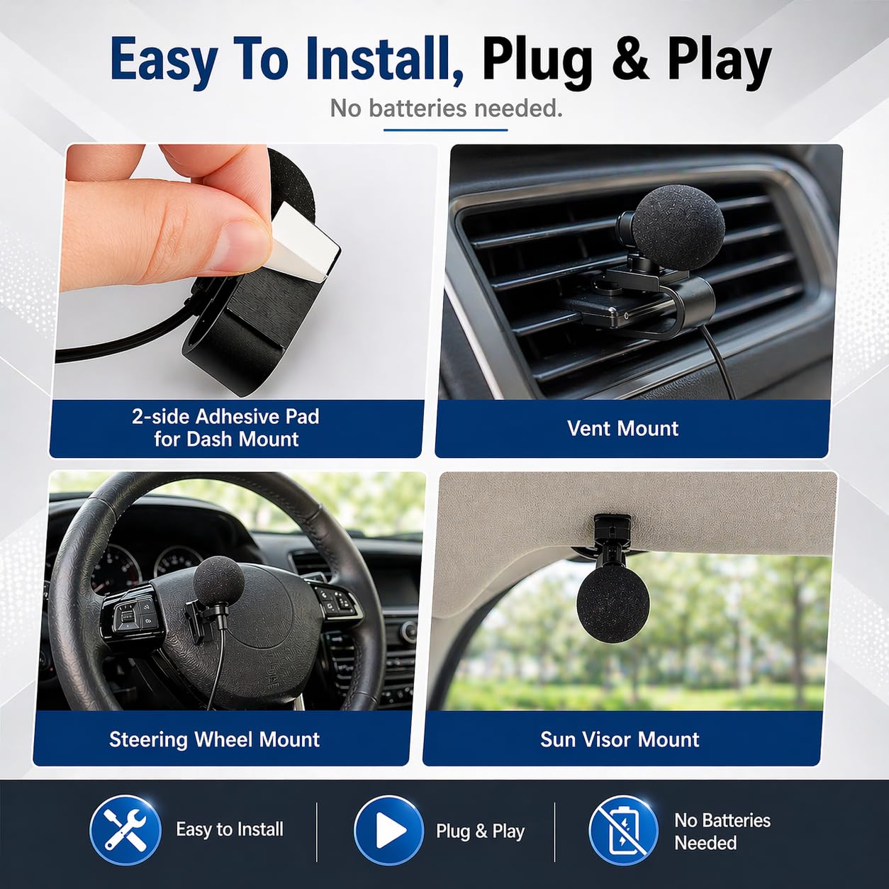 Micrófono SCREENTRONICS de 2,5 mm con manos libres para salpicadero y coche, receptor estéreo compatible con Pioneer