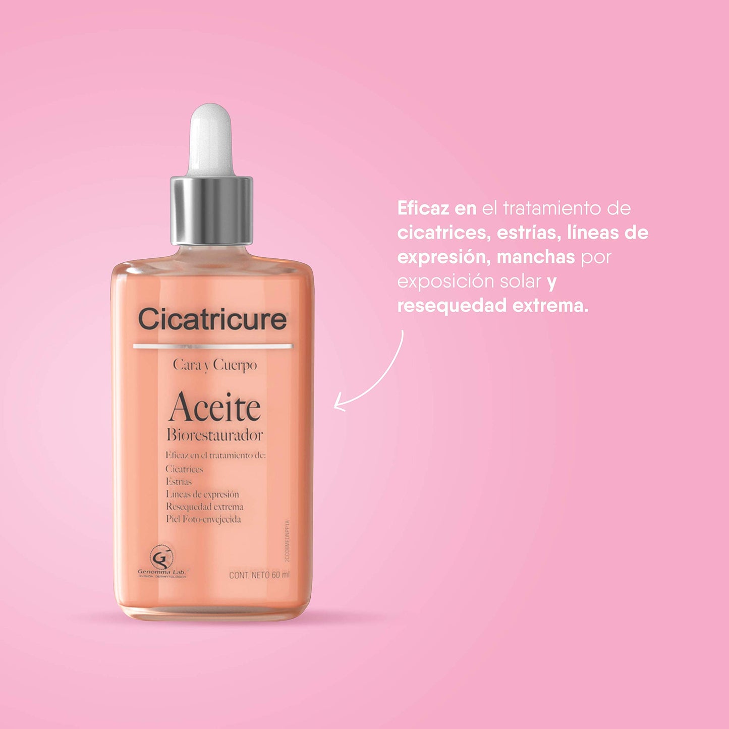 CICATRICURE - Aceite Biorestaurador. Restaura la elasticidad y humectación natural de la piel con Vitamina E, piel más suave y lisa. Para uso para cara y cuerpo, dosificador con 60ml
