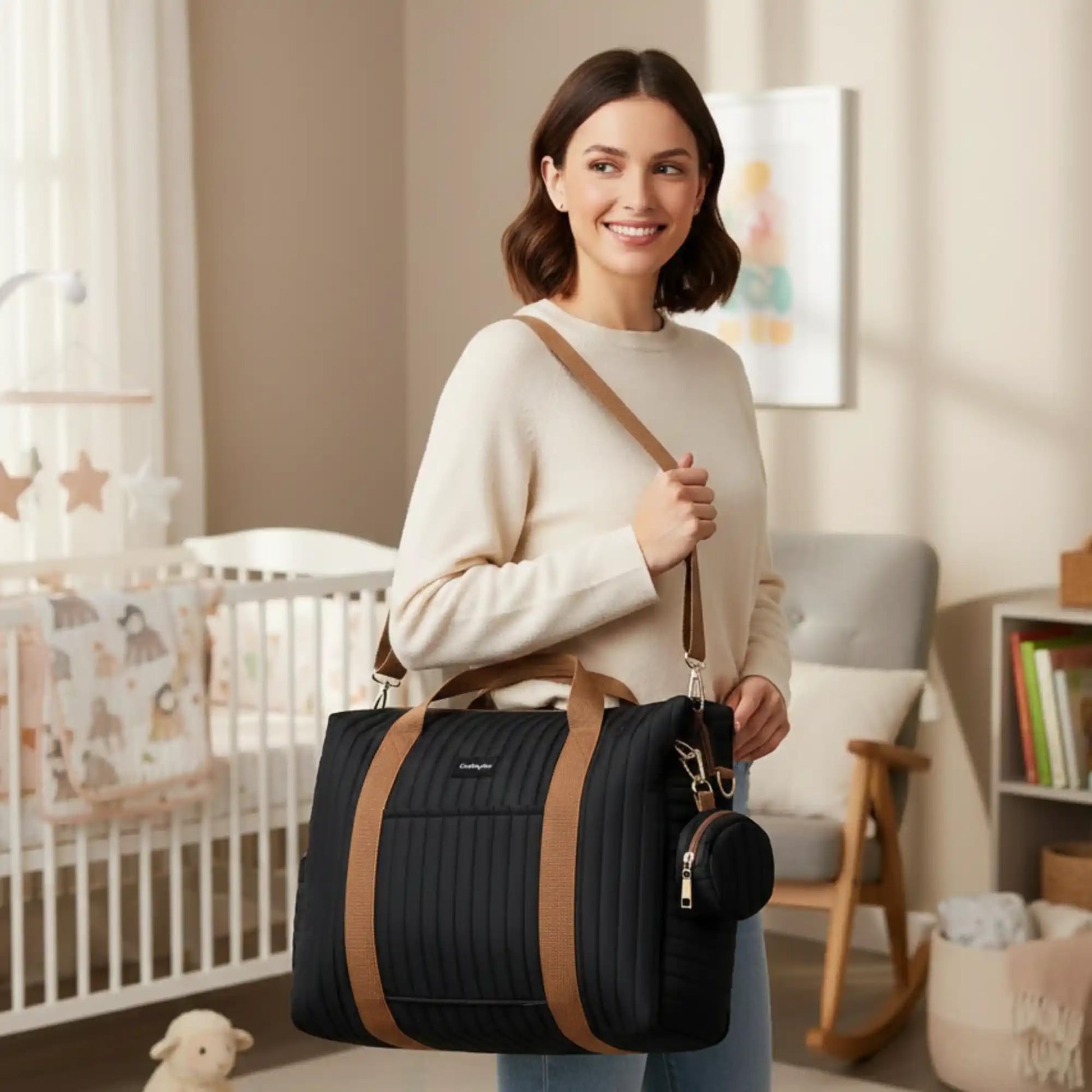 GOBABYMART - Juego de 3 bolsas de pañales con cambiador y estuche para chupete, bolsa de viaje de maternidad de algodón (mediano - negro)