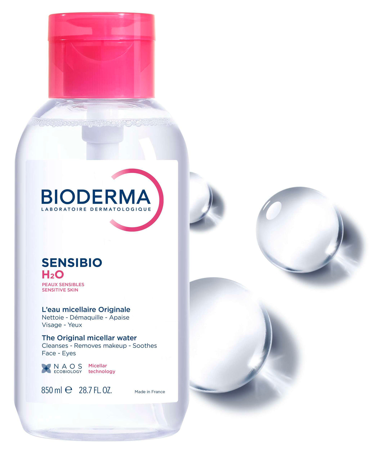 BIODERMA | Agua Micelar Sensibio H2O Pump | Desmaquillante para Piel Sensible, Calma y Reduce la Irritación 850 ml