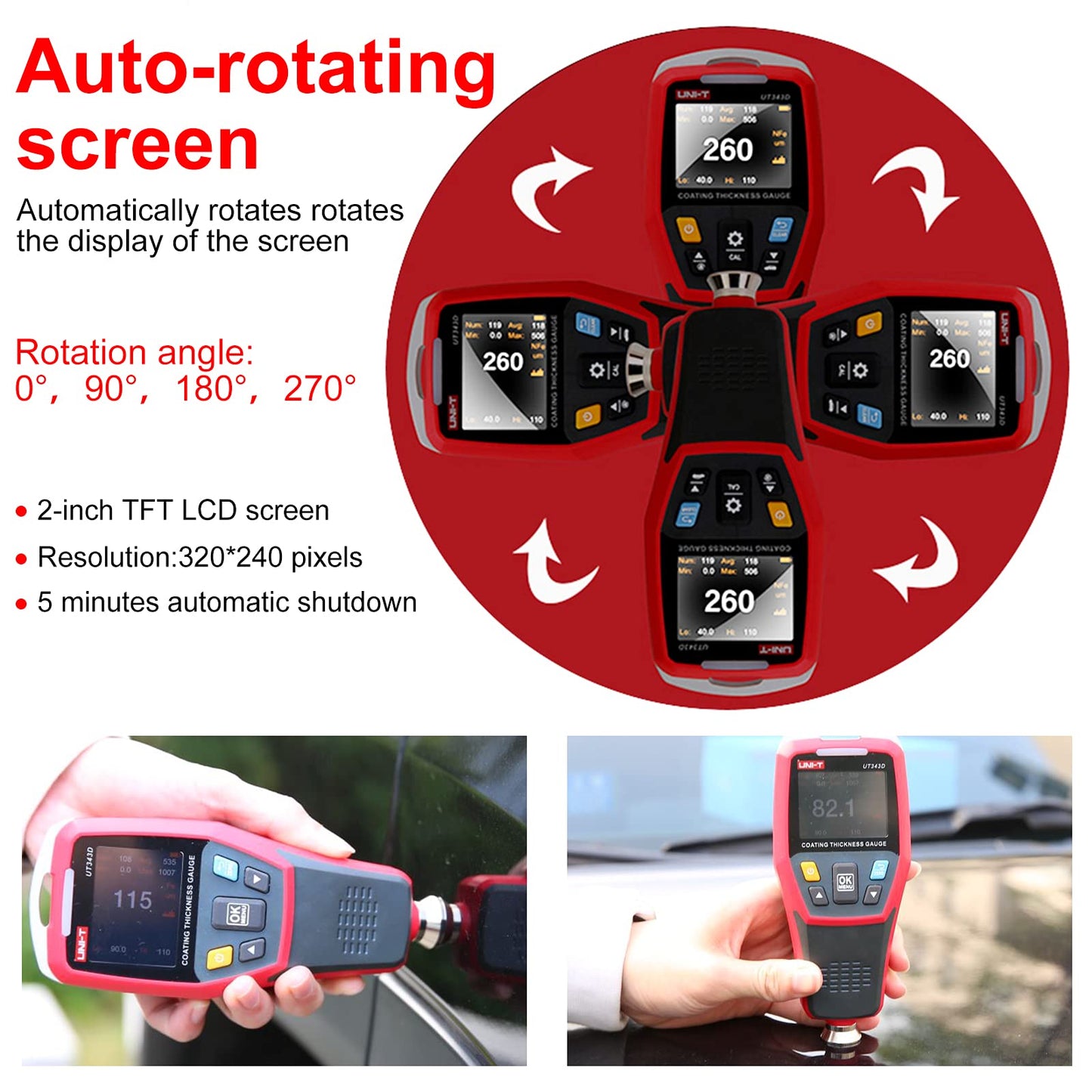 Medidor de Espesor Digital UT343D con USB 0-1250um