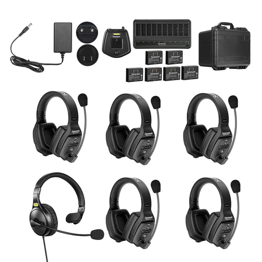 Saramonic WiTalk-WT6D - Sistema de intercomunicación de auriculares inalámbricos de doble oído para 6 personas con concentrador y estuche duro personalizado
