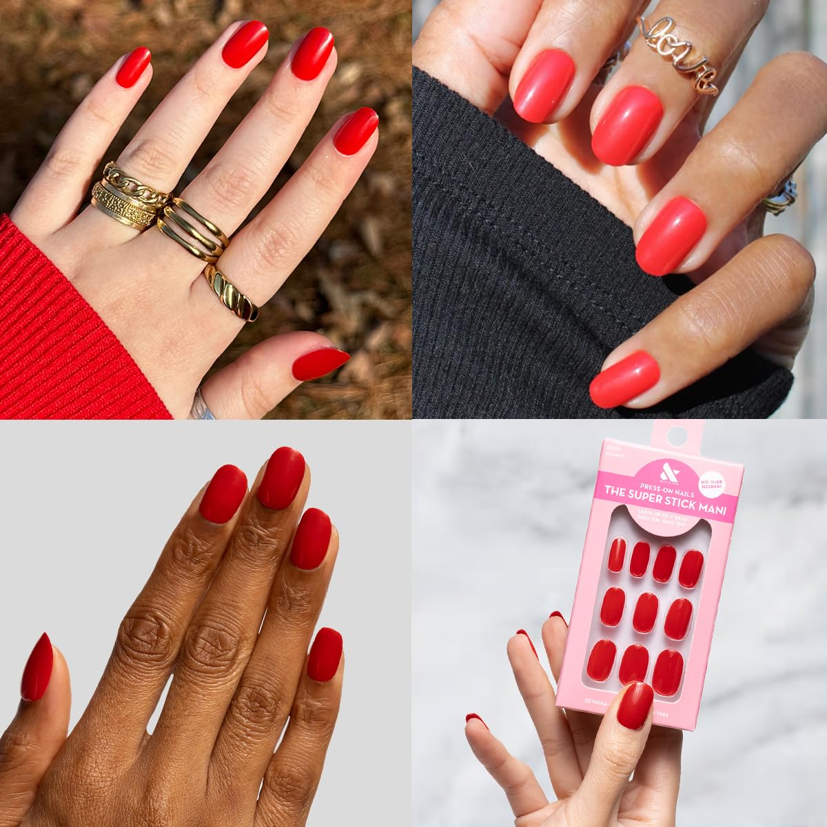 Olive & June Uñas postizas Classic Super Stick Mani | No se necesita pegamento | 32 pestañas, 16 tamaños | Pestañas no tóxicas, fáciles de poner y quitar, aspecto realista que no daña las uñas | Durac