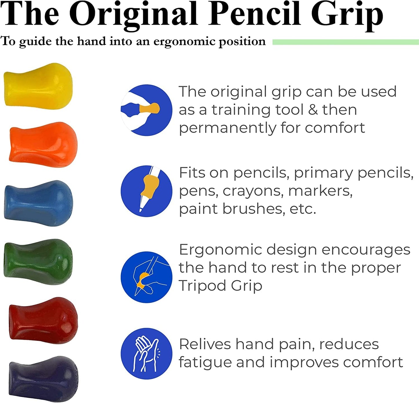 Pack de 36 Adaptadores Universales The Pencil Grip Ergonométricos en Colores Clásicos