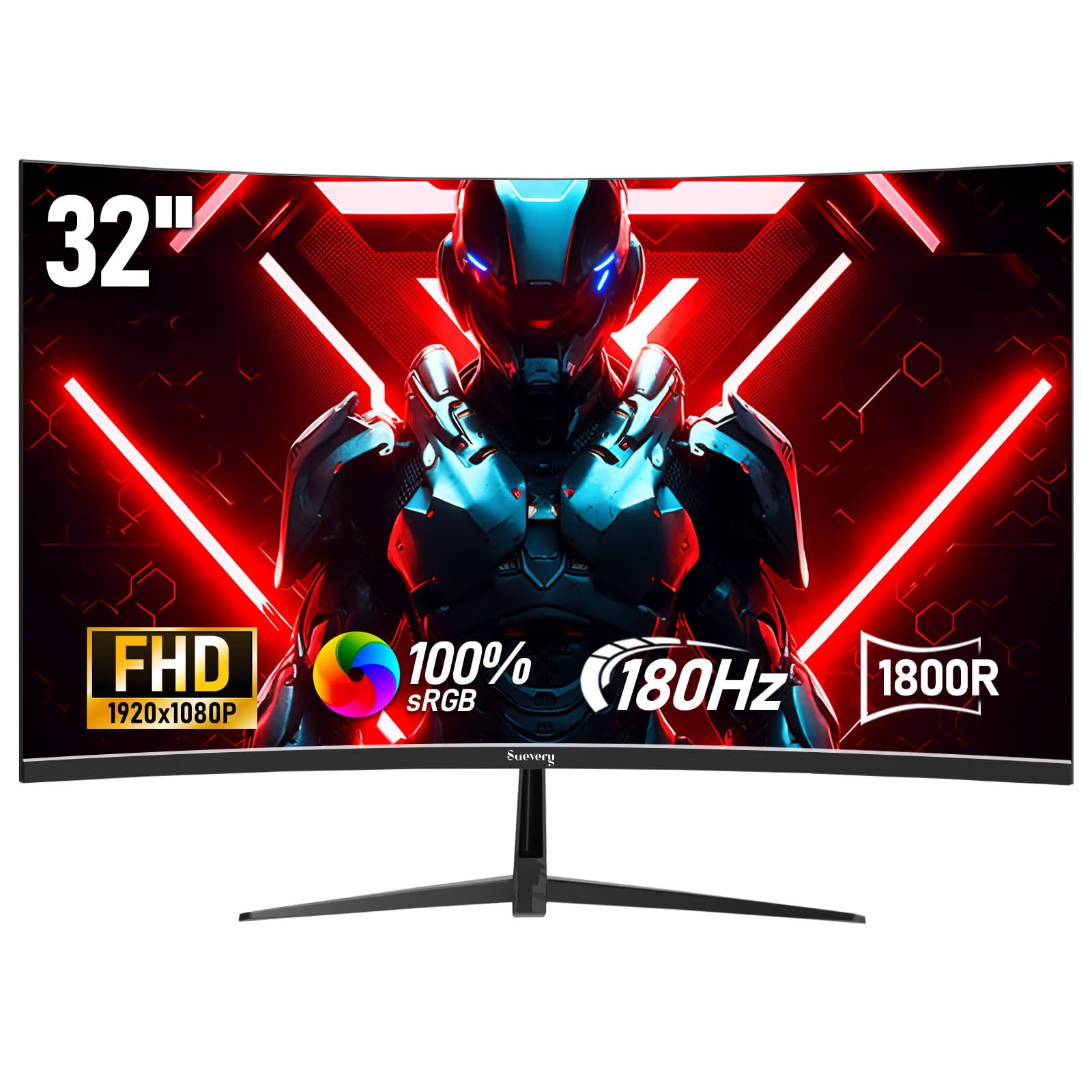 suevery 32 Pulgadas Gamer Monitor 180Hz FHD(1920x1080) Monitores de Computadora Curvo 1800R 1080P 100% sRGB FreeSync 1ms(GTG) Apoyo DP HDMI HDR VESA Pantalla para Pc