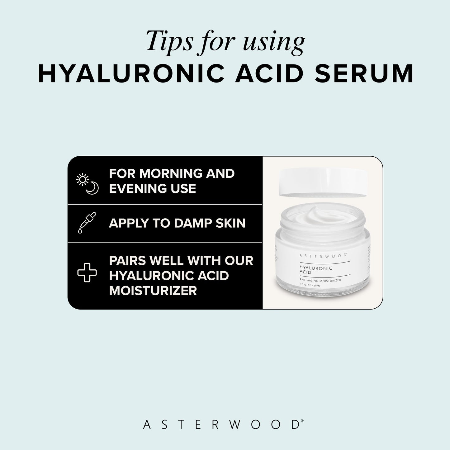 Hyaluronic Acid Serum 4 oz - 100% Pure Organic HA - Anti Aging Anti Wrinkle - Original Face Moisturizer for Dry Skin & Fine Lines - Leaves Skin Full & Plump ASTERWOOD NATURALS Dropper Bottle