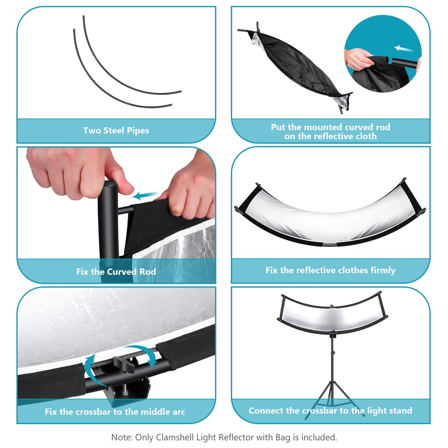 NEEWER Clamshell Difusor Reflector de Luz con Bolsa de Transporte,39”×18”/100x45cm Reflector de Iluminación Curvo para Estudio de Video y Fotografía, Negro/Blanco/Dorado/Plateado (Soporte no Incluido)