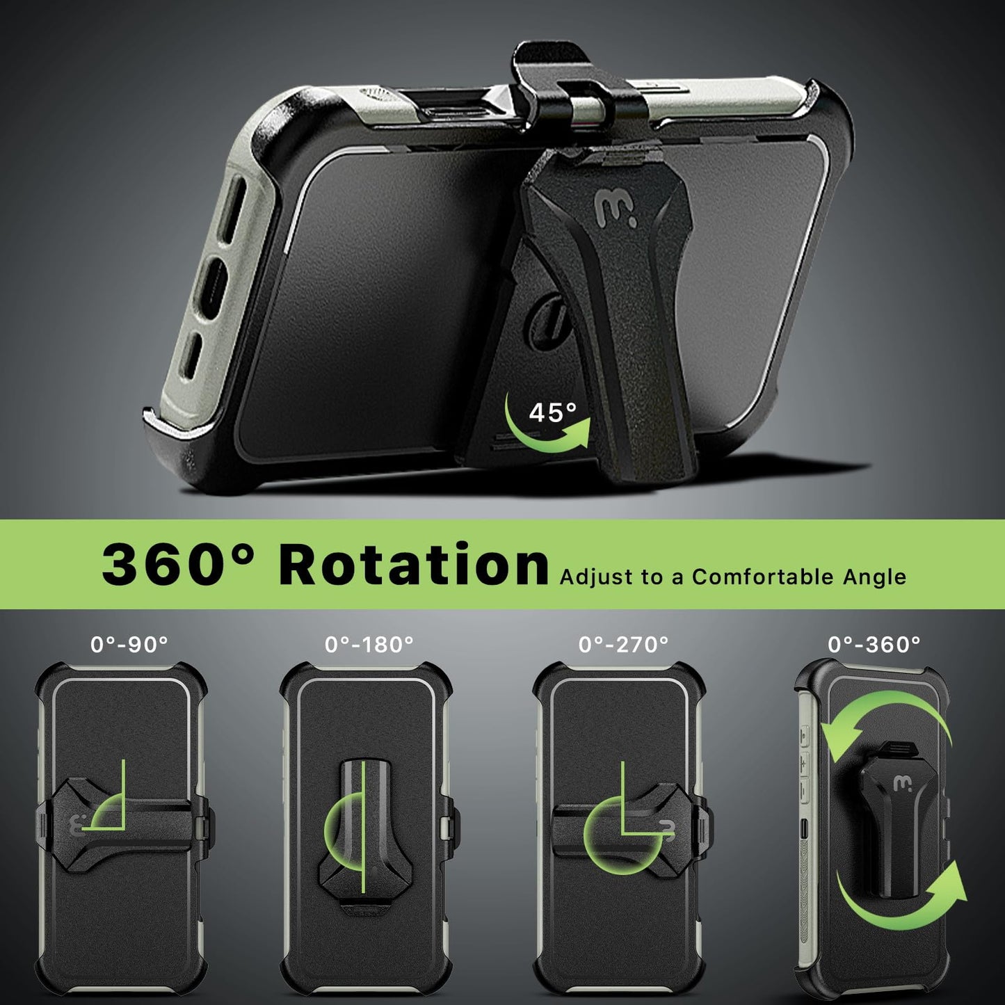 M MYBAT PRO Maverick Series - Funda para iPhone 16 Pro Max con clip para cinturón, compatible con Magsafe con protector de visualización, anticaídas, a prueba de golpes, soporte giratorio de 360°