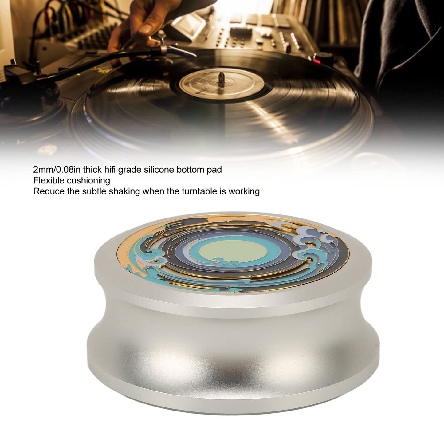 Estabilizador de Peso de Registro, Abrazadera de Disco de Vinilo HiFi con Almohadilla Inferior de Silicona para Amortiguación de Vibraciones, Estabilizador LP de Aluminio para Tocadiscos HiFi(Plata)