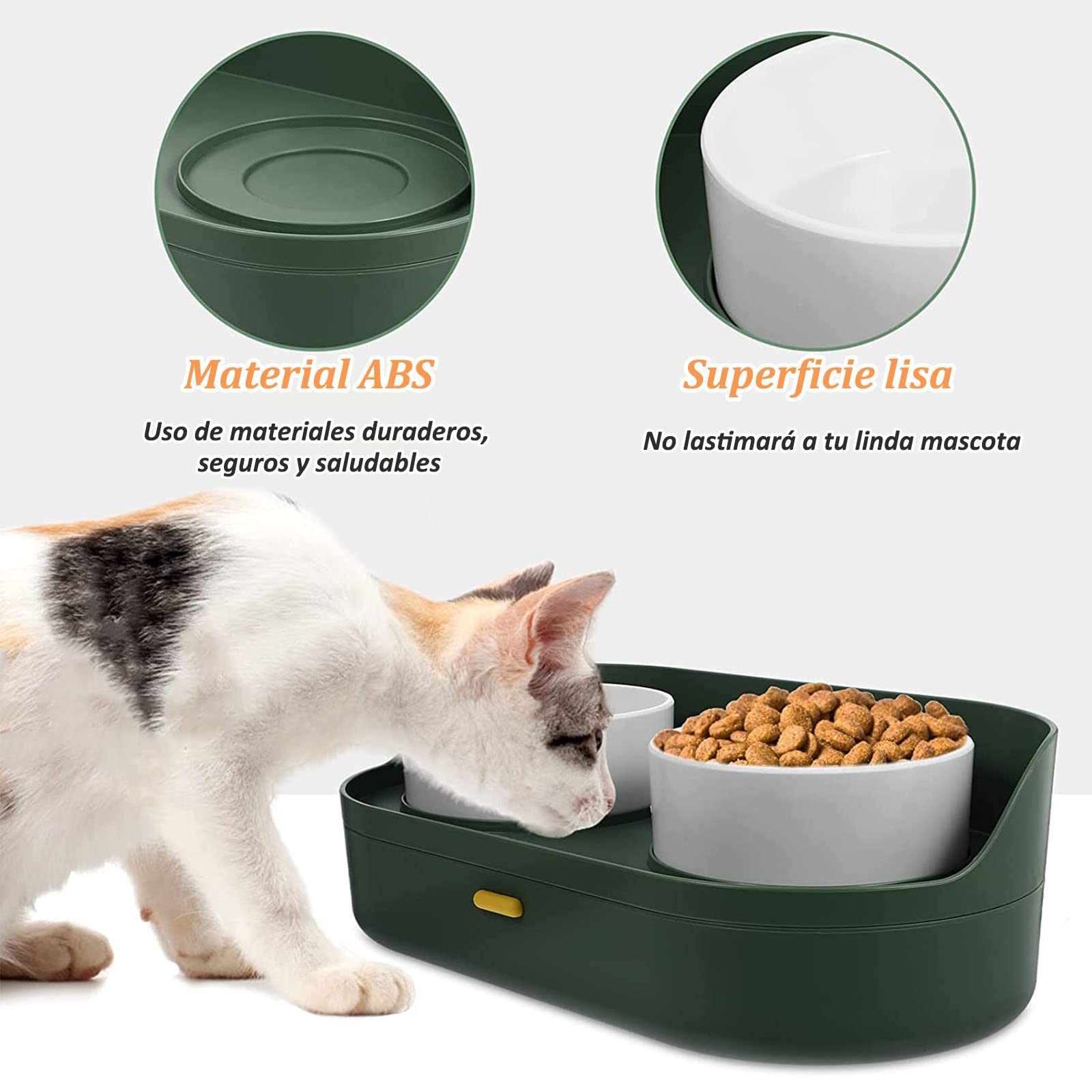 Comedero para Perro y Gatos，（2*420ML cuencos de cerámica+1*2700ML caja de almacenaje）Cuencos Elevados para Mascotas,Soporte Elevado para Cuencospara Perros y Mascotas pequeños, medianos y Grandes