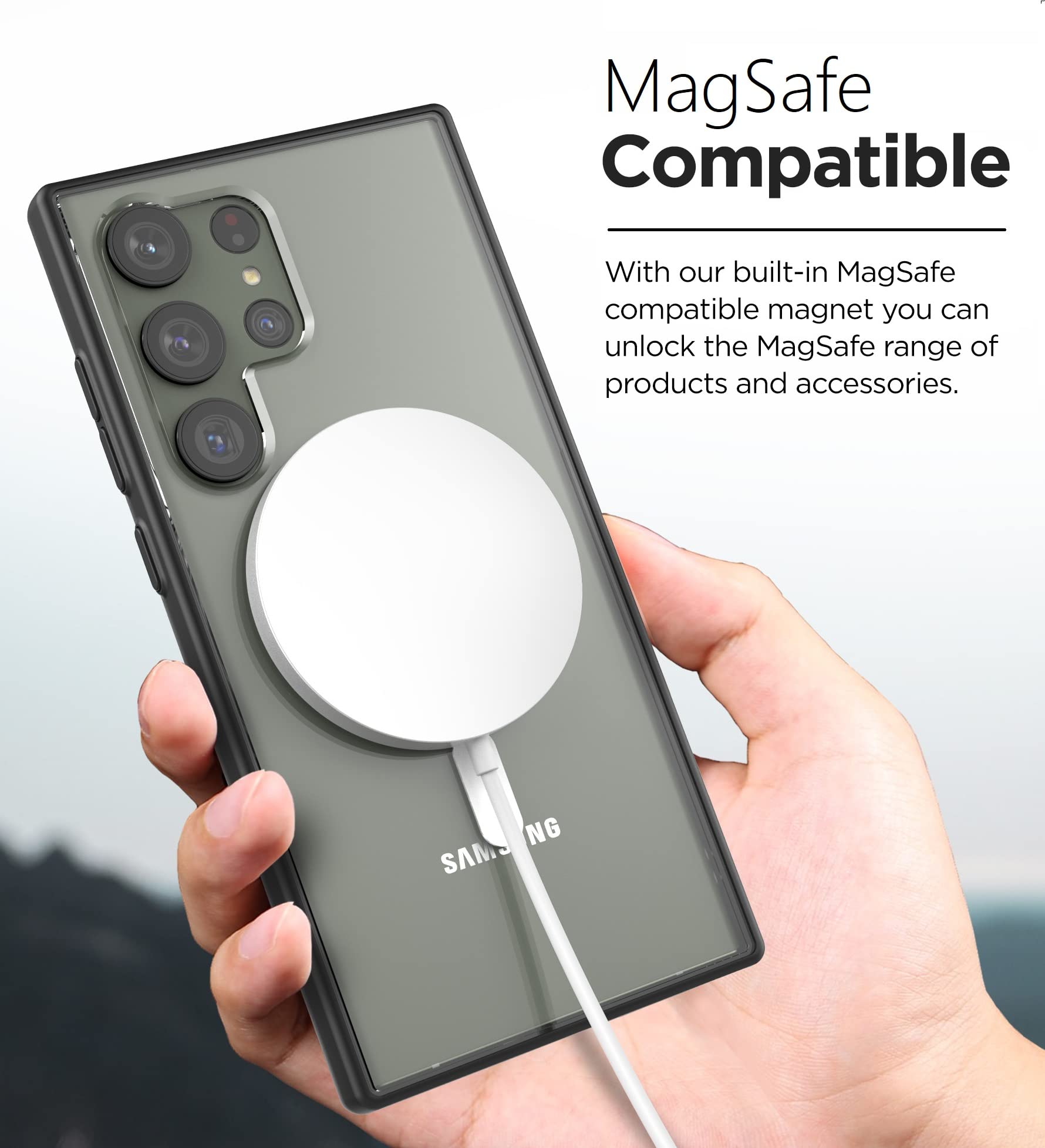 ENCASED Cargador inalámbrico magnético 2 en 1 con Funda para Samsung Galaxy S23 Ultra – Cargador Compatible MagSafe Incluido (2023 Ultra-6.8 Pulgadas) Transparente