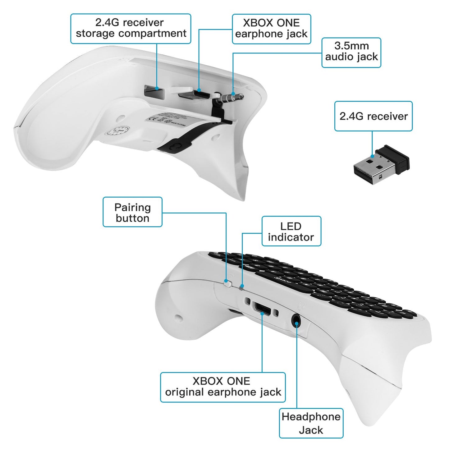 Teclado Gaming MoKo Xbox One Blanco con Retroiluminación Verde para Controlador Xbox One