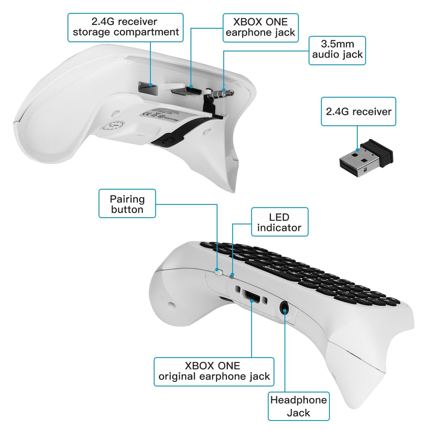 Teclado Gaming MoKo Xbox One Blanco con Retroiluminación Verde para Controlador Xbox One