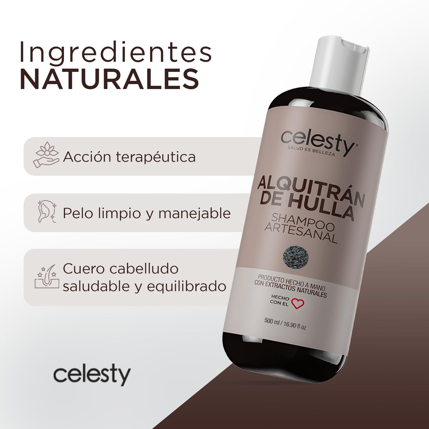 CELESTY | Shampoo sin Sulfatos y Parabenos - Shampoo Alquitrán | Alivio para Dermatitis Seborréica y Psoriasis - Ideal para el Cuidado del Cabello Limpio y Saludable | 500ml