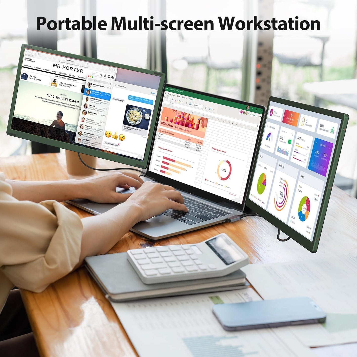 Monitor Portátil Triple APILDELLA Negro para Laptop FHD 1080P USB C HDMI