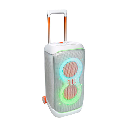 JBL Partybox Stage 320 Bocina Portátil Efecto Luz LED, Bluetooth, 240W de Potencia, Reproducción 18 Horas, Ruedas de Transporte - Blanco