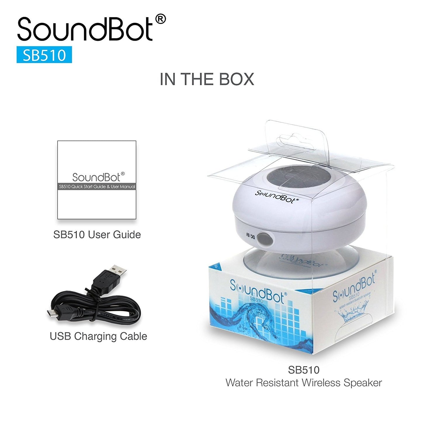SoundBot® SB510 HD Water Resistant Bluetooth 3.0 Shower Speaker, Handsfree Portable Speakerphone with Built-in Mic, 6hrs of playtime, Control Buttons and Dedicated Suction Cup for Showers, Bathroom, Pool, Boat, Car, Beach, & Outdoor Use (White)