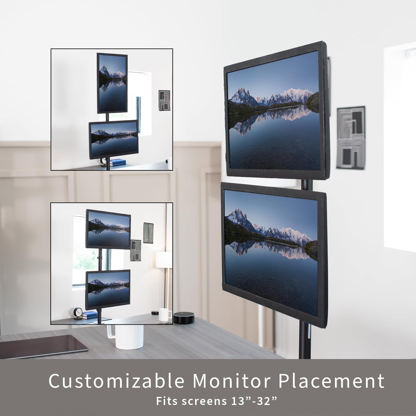 Soporte de Computadora VIVO Negro Ajustable Extra Alto para Monitor Vertical 34 Pulgadas