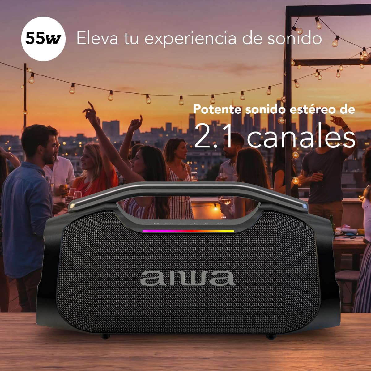 Bocina Bluetooth Aiwa Negra con TWS y Karaoke