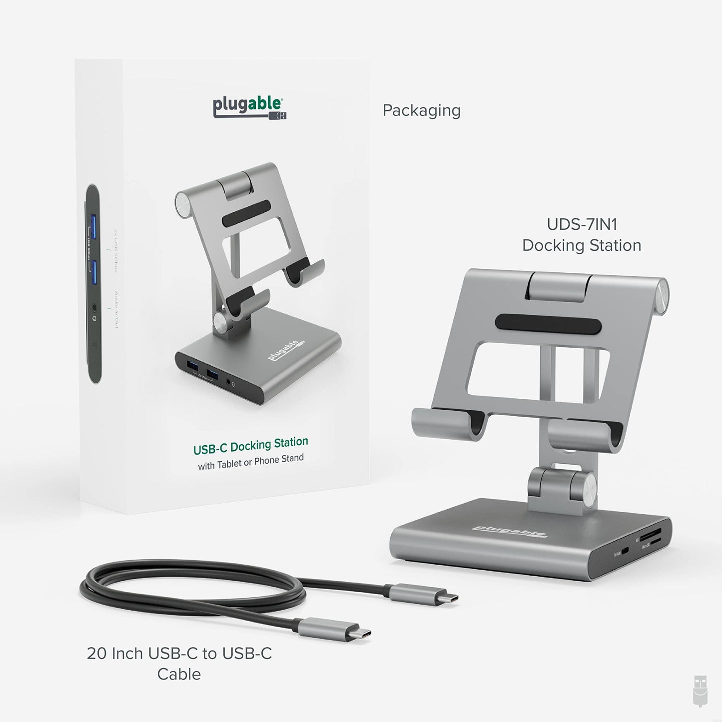 Hub USB C Plugable gris compatibilidad iPad con soporte y carga de 100W