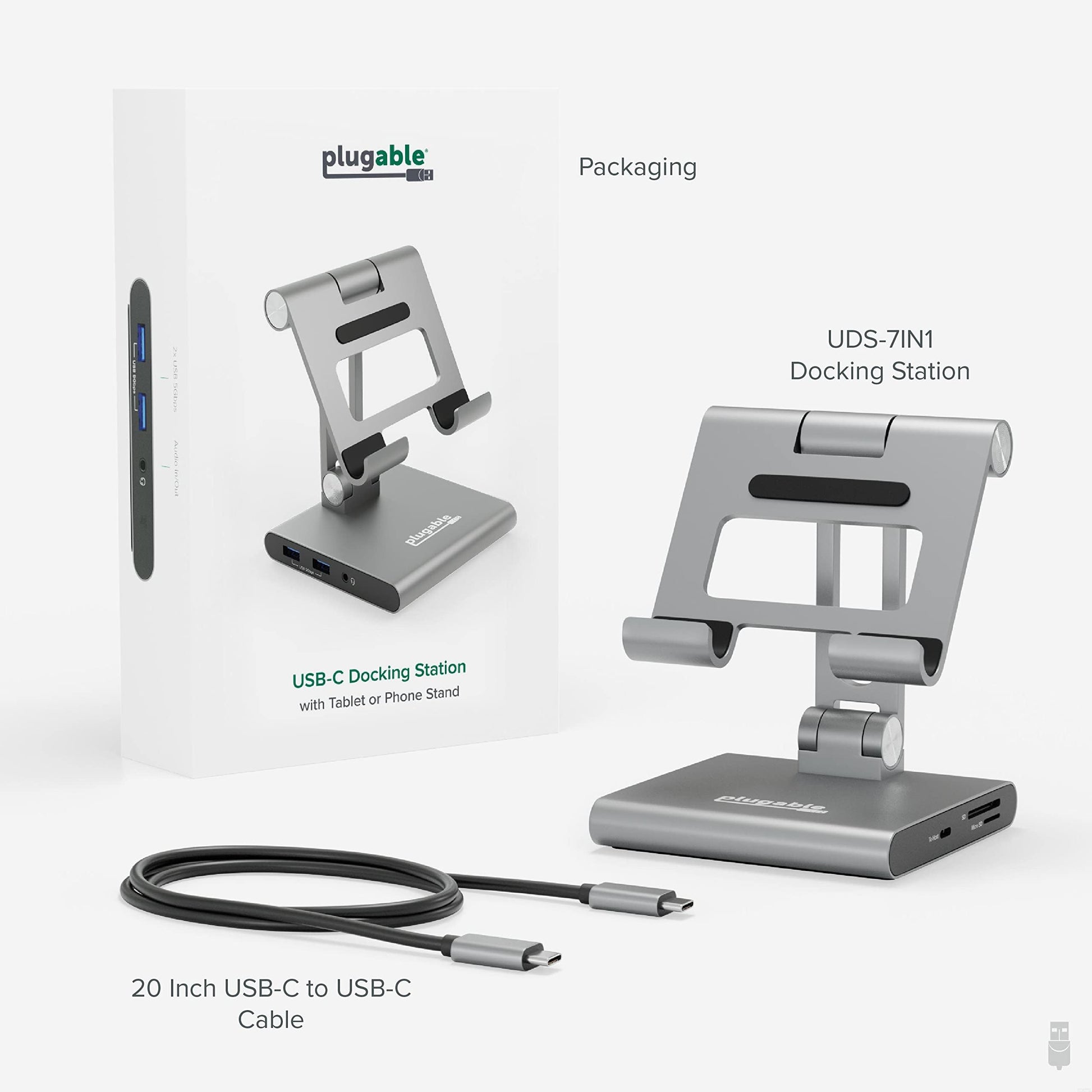 Hub USB C Plugable gris compatibilidad iPad con soporte y carga de 100W