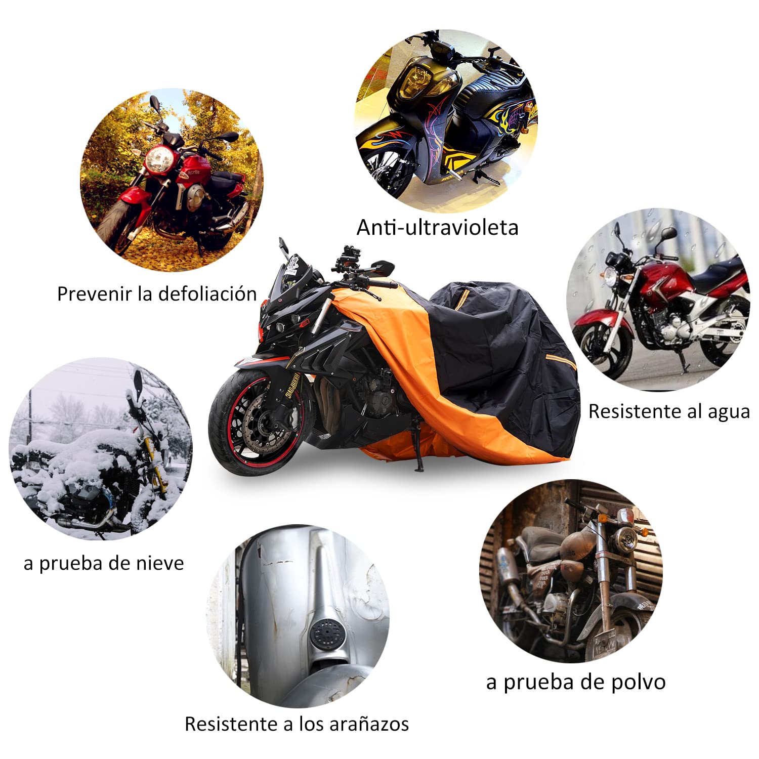 HomeChi Funda para Motocicleta, Impermeable para Motocicletas, Vehículos, Protección Universal contra la Intemperie contra el Polvo UV Reflectante con Orificios Bloqueo para Motocicletas y Cruceros