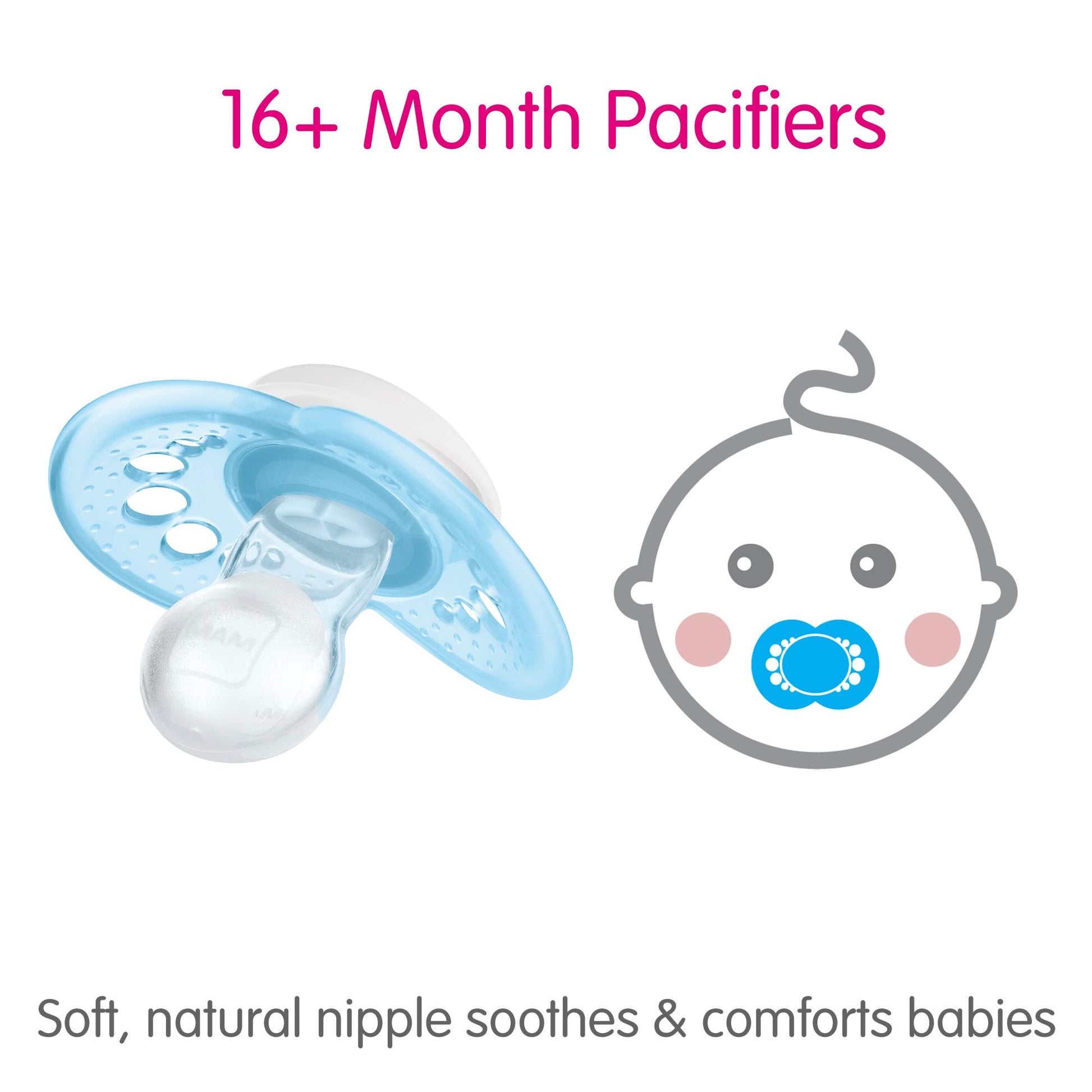 MAM - Chupetes originales mate para bebé, Binky para más de 16 meses, pezón de silicona sin BPA, fácil de limpiar, mejor para bebés lactantes, desarrollado con expertos médicos, 2 unidades de Binkies