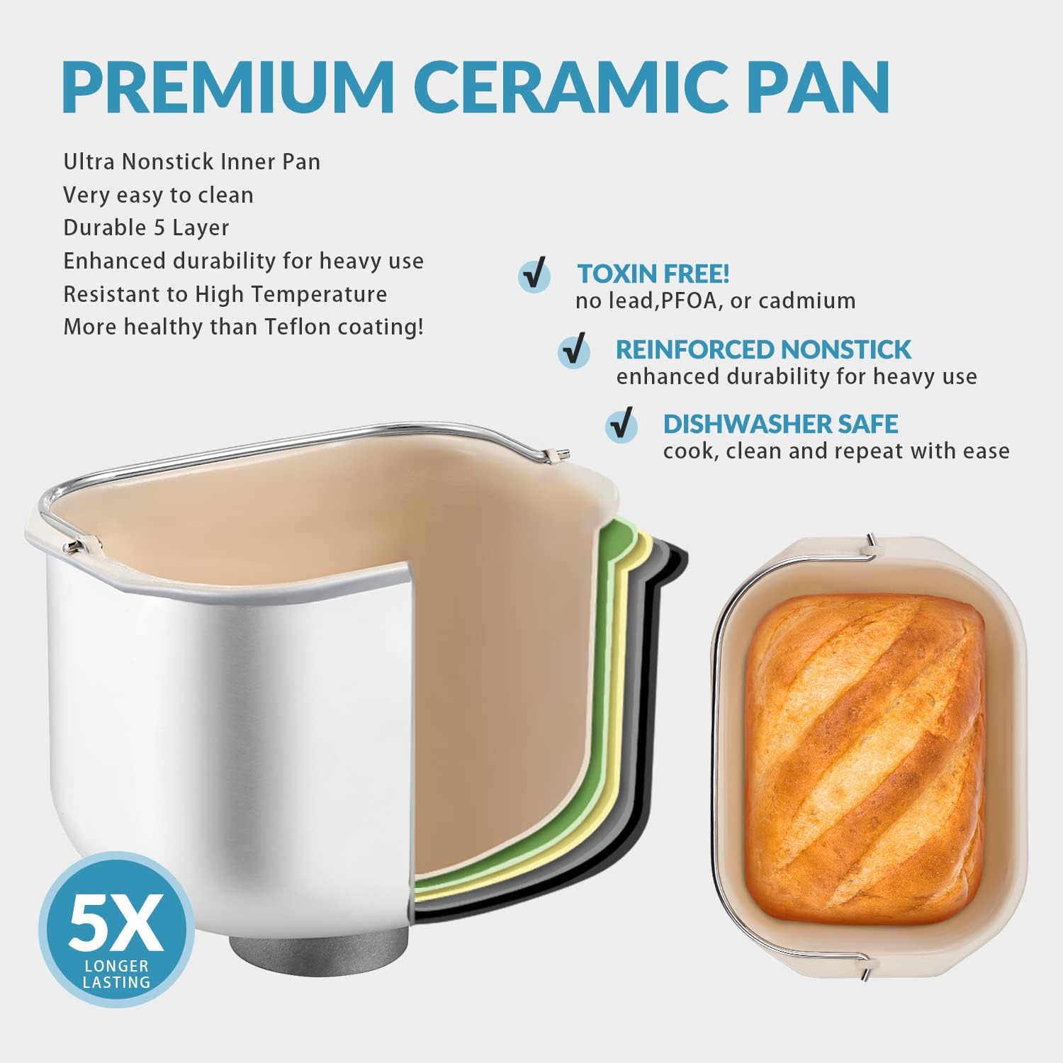 Máquina de pan de acero inoxidable 17 en 1, máquina de pan de 2 libras sin BPA antiadherente de 5 capas superior de cerámica fundida a presión, dispensador automático de frutos secos, 2 paletas y