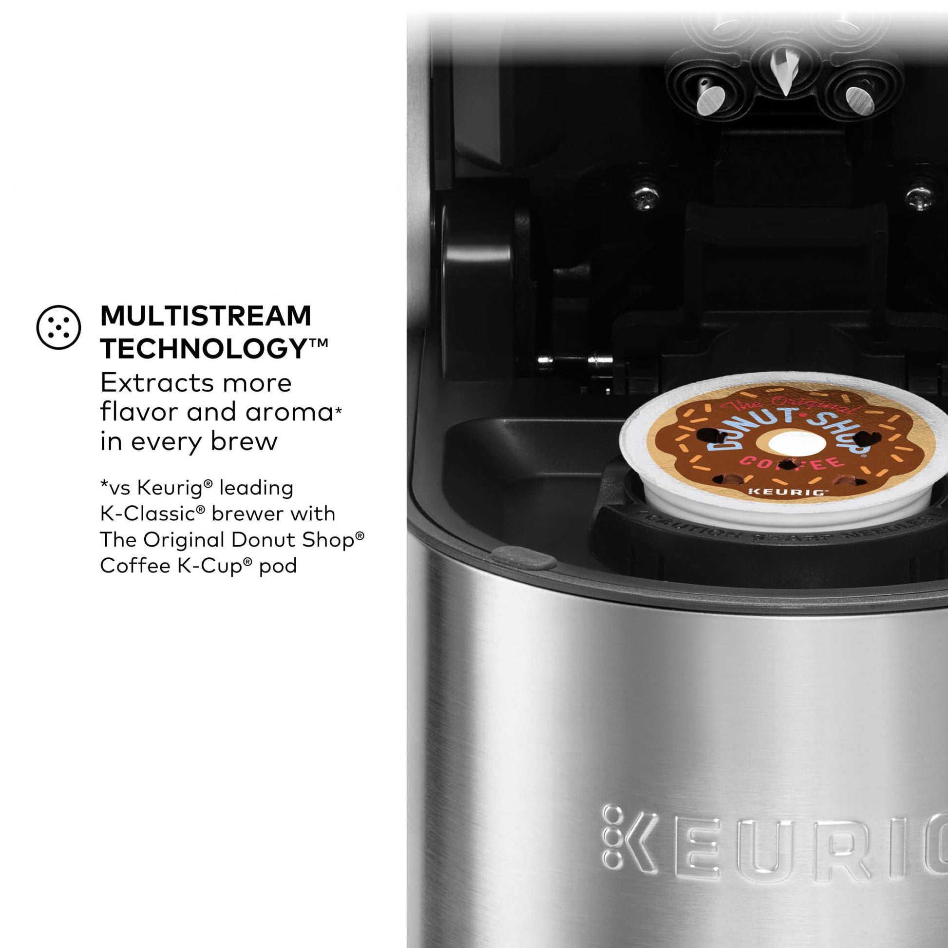 Keurig K-Supreme Plus Cafetera, cafetera K-Cup de una sola porción, con tecnología MultiStream, depósito extraíble de 76 onzas y ajustes programables, acero inoxidable