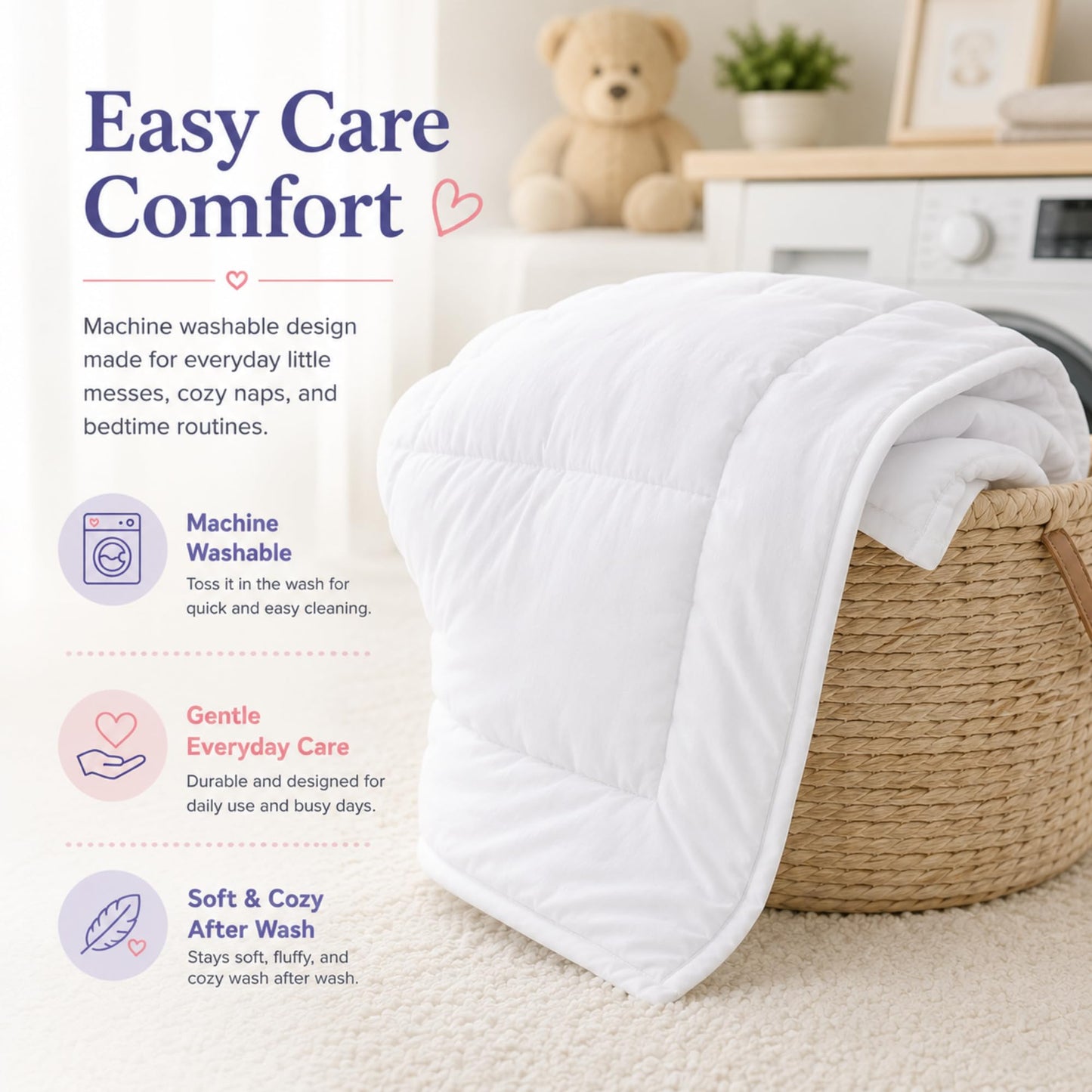 Continental Bedding - Edredón para niños pequeños, Relleno de edredón 100% Microfibra, Manta de Dormir con Funda de algodón, se Adapta a Cuna estándar, Cama para niños, 33 x 42 Pulgadas, Color Blanco