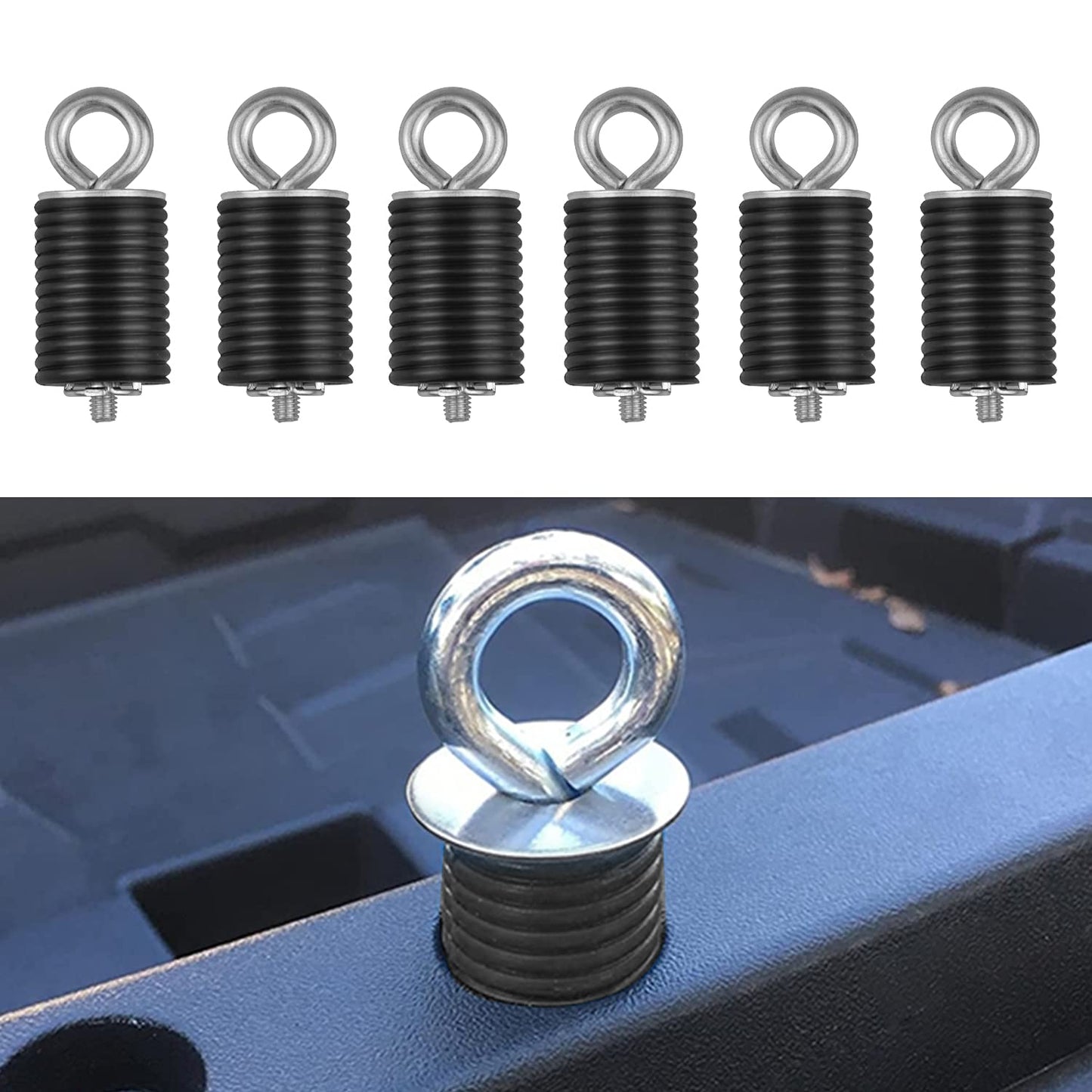 UTV - Anclajes de amarre para cama, color negro, compatibles con Polaris Ranger/General 500 700 800 900 1000 (hasta 2021), 5 cm de largo, juego de 6 anclajes