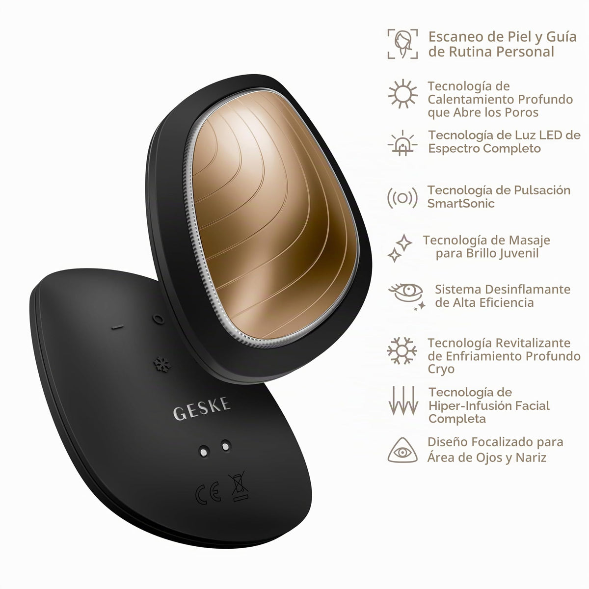 GESKE | SmartAppGuided™ Sonic Warm & Cool Mask | 9 en 1 | Máscara facial LED de belleza | Espectro LED completo y terapia de luz roja | Calor/frío | Mayor absorción de productosl | masajeador facial