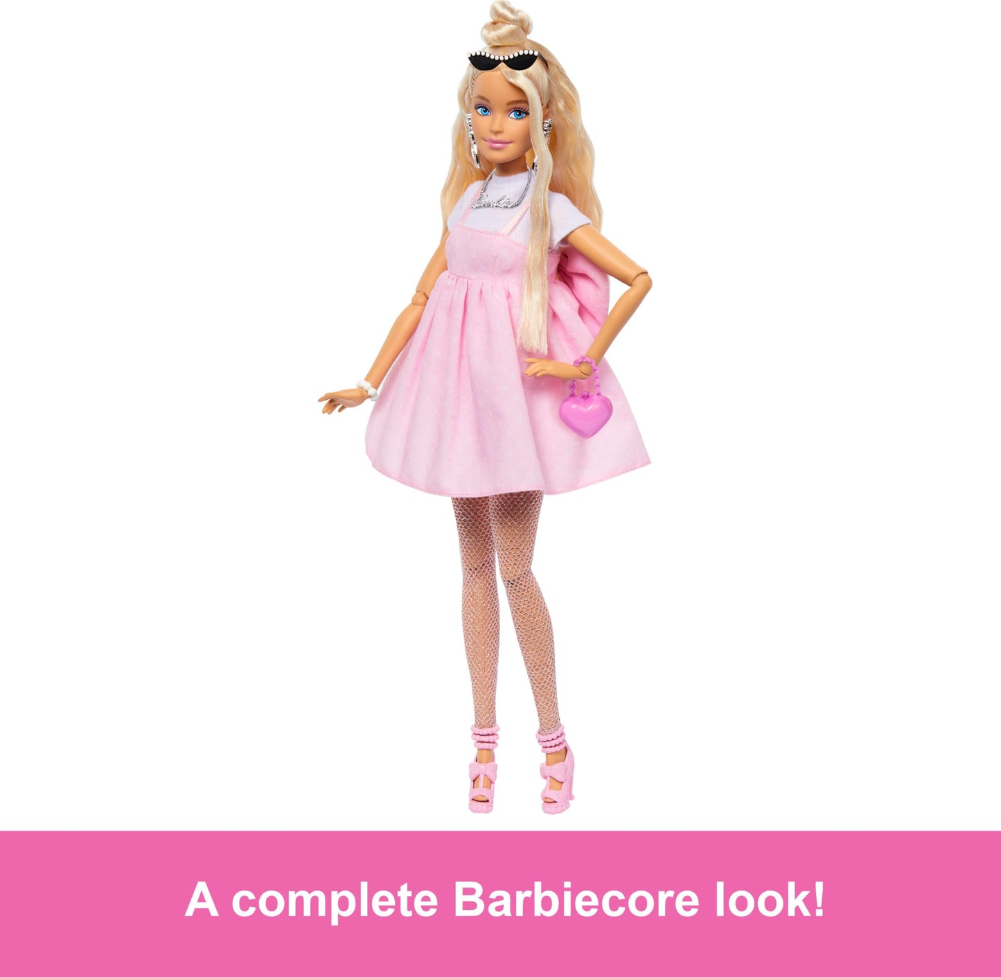 Barbie Fashionista Muñeca Deluxe Vestido Rosa con Moño para niñas de 4 años en adelante
