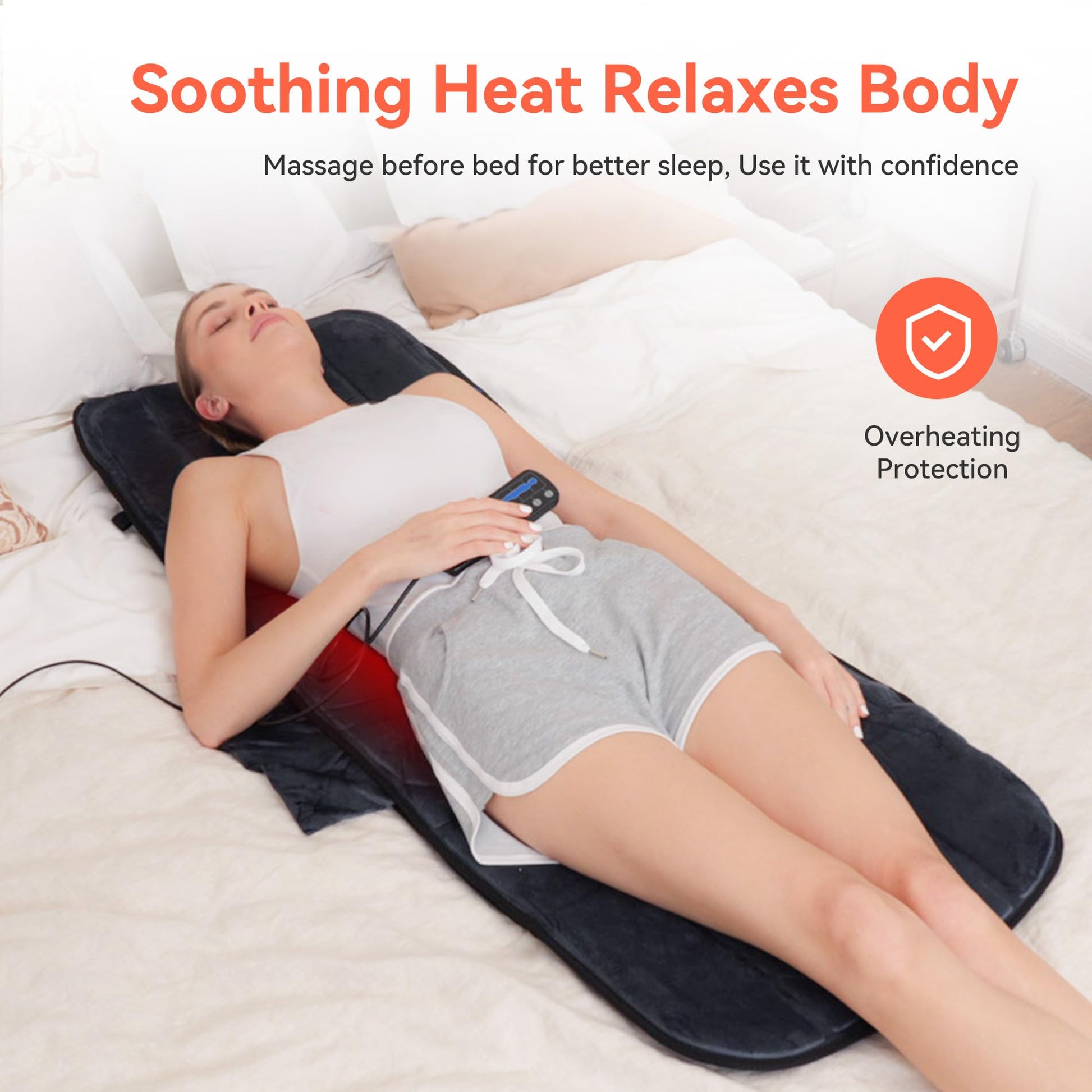 CuPiLo - Alfombrilla de masaje de cuerpo completo con 10 motores vibratorios, terapia de calor, negro, 53 x 6 x 17 pulgadas