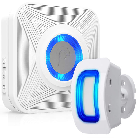 Fosmon WaveLink - Protector de alarma para puerta (500 pies, 58 melodías, 5 niveles de volumen, indicadores LED), detector de movimiento, alerta de entrada en casa, empresa/tienda (1 receptor + 1