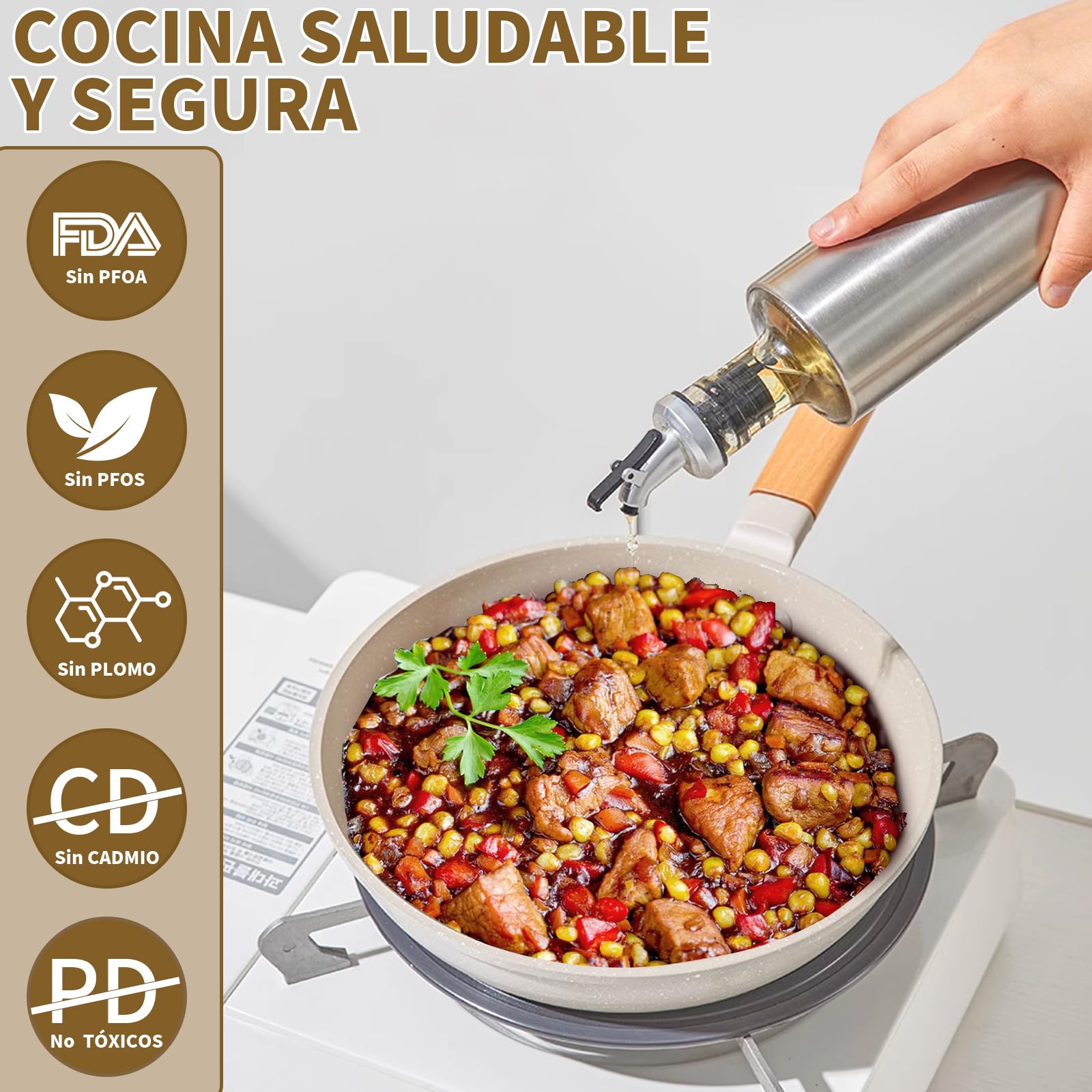 Juego de Sartenes Antiadherentes Batería de Cocina Blanco con Mango Desmontable