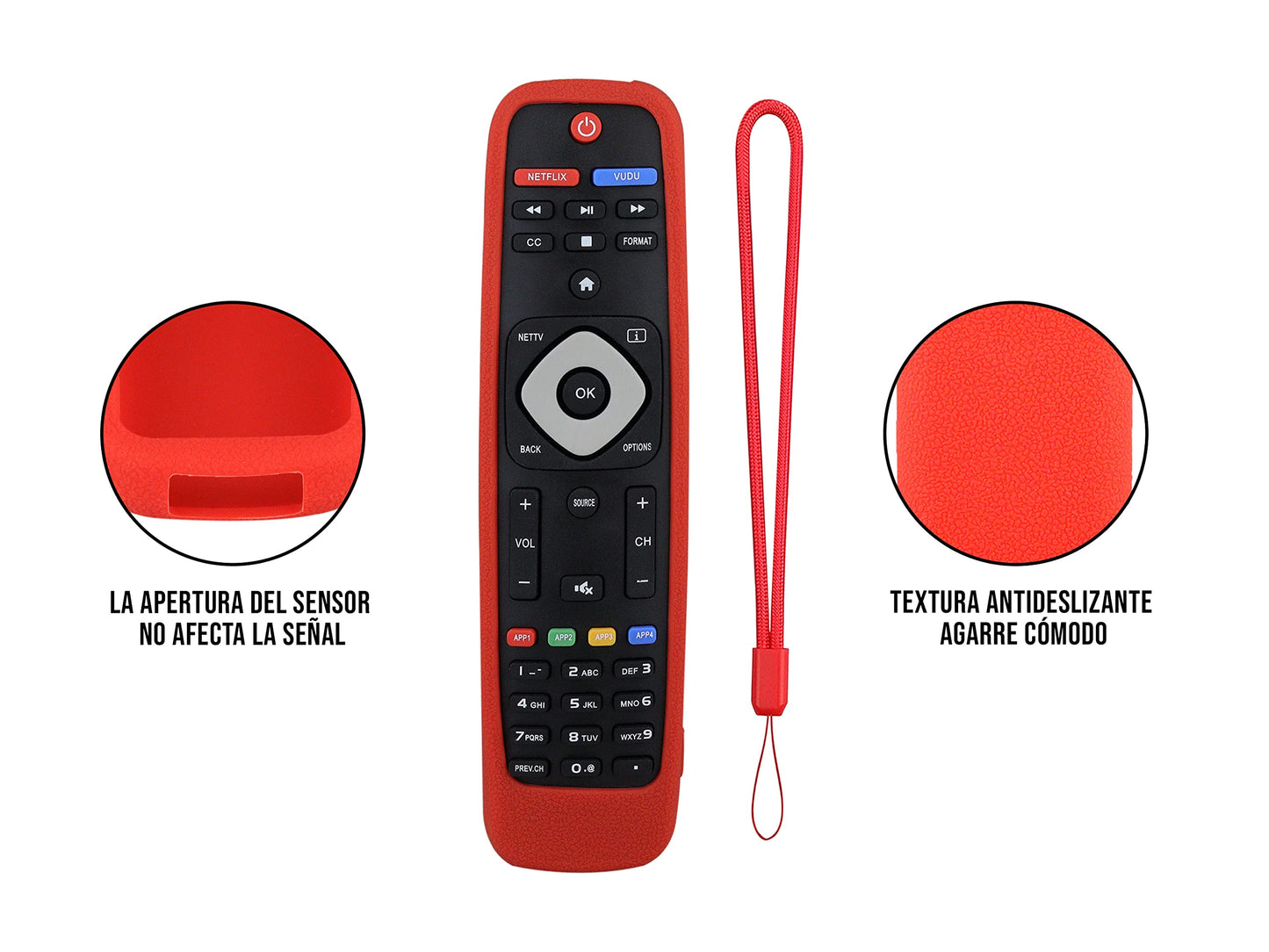 Funda para Control Philips Smart TV 4k Silicon (Rojo)