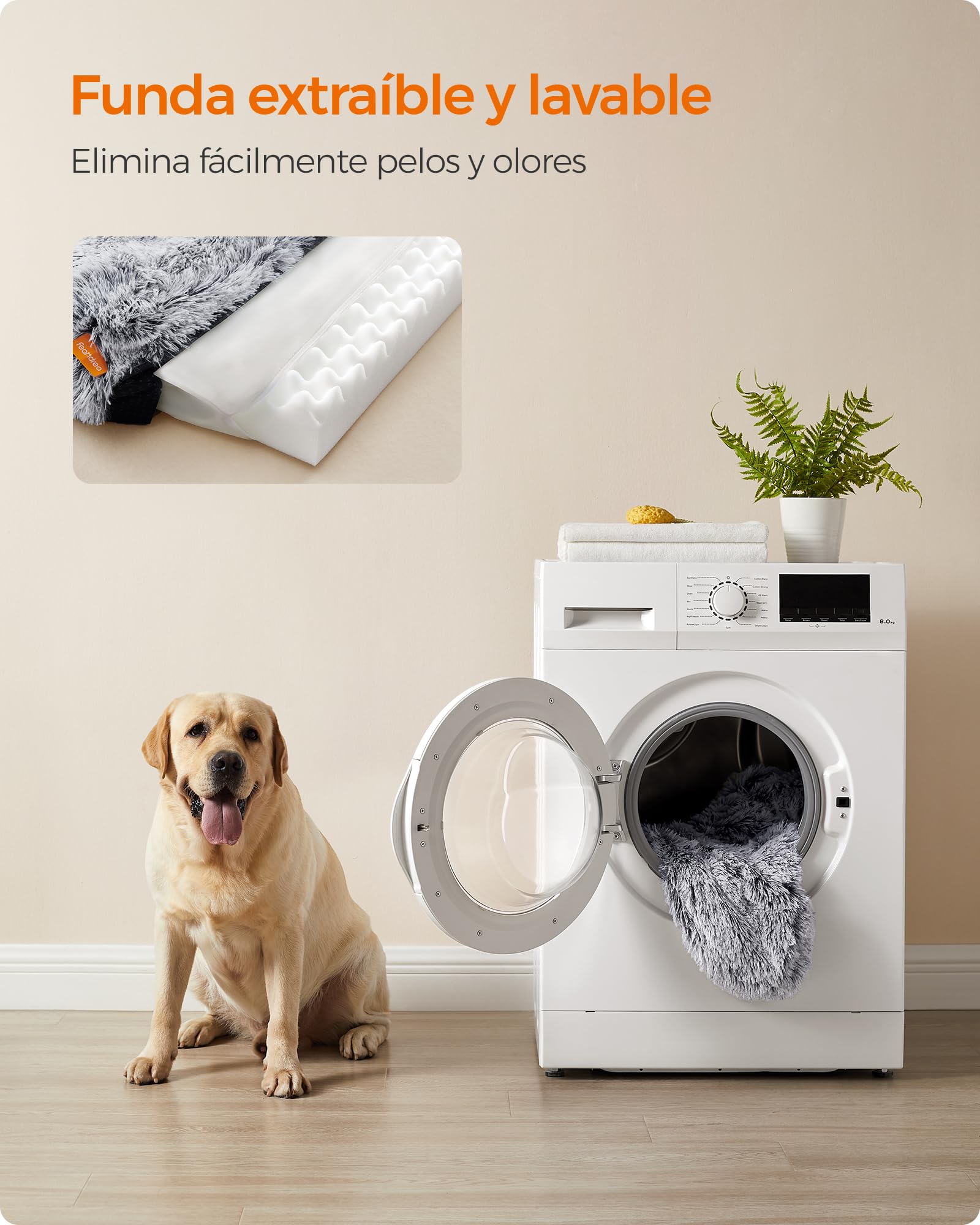 Cama para Perros Feandrea Gris Ombré XXL con Funda Lavable y Extraíble para Mascotas Grandes