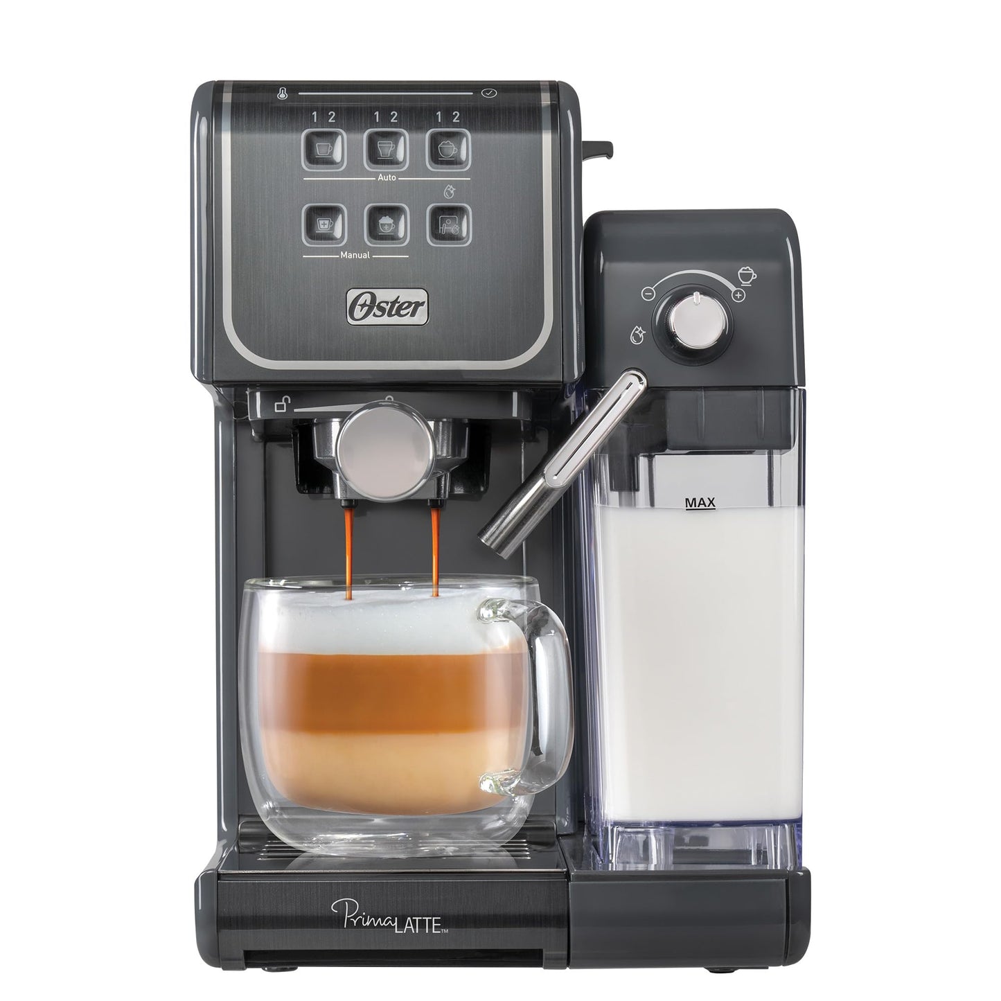Cafetera Oster Gris con Panel Táctil y Funciones Automáticas para Espresso, Cappuccino y Latte