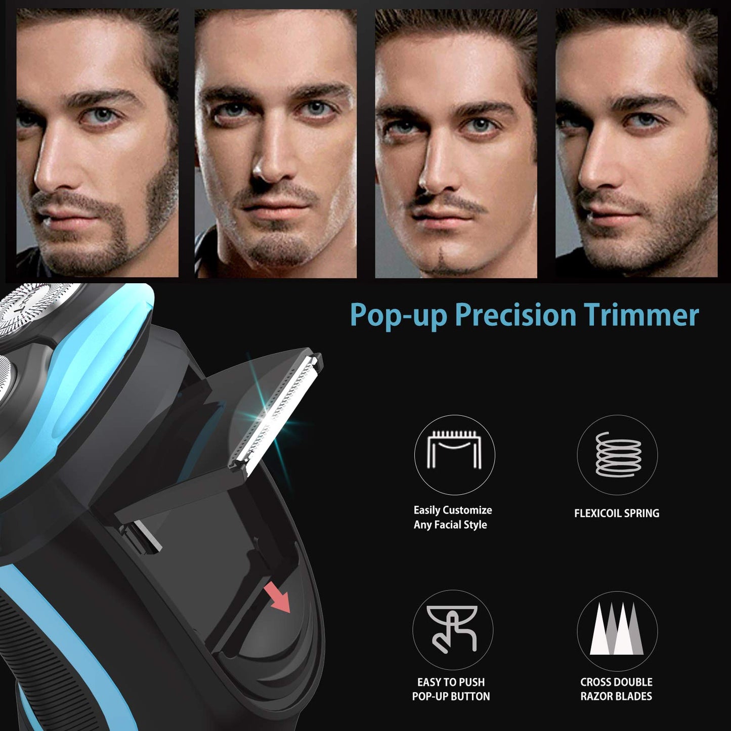 MAX-T Afeitadora eléctrica para hombres, maquinilla de afeitar eléctrica inalámbrica con estuche de viaje, uso húmedo y seco, afeitadora eléctrica para hombre con recortadora emergente, recargable 3D, IPX7, resistente al agua, el mejor regalo para papá/am