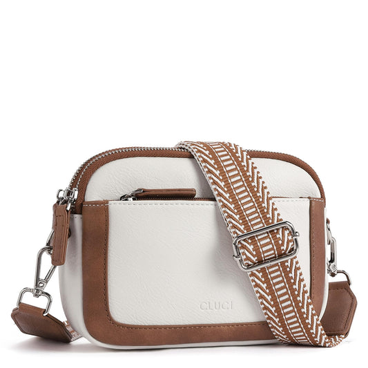 CLUCI - Riñonera para mujer, mini bolso cruzado en todas partes, correa ajustable, piel vegana, riñonera para mujer, E-1 Beige, Pequeño, Riñonera