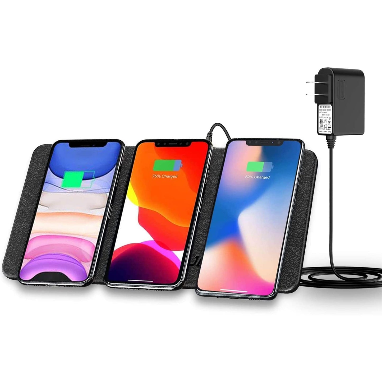 JE Cargador inalámbrico 3 en 1, Estación de Carga inalámbrica Compatible con iPhone 15/14/13/12/11/XR/XS/8, Cargador Inductiva Wireless para AirPods 3/2/Pro