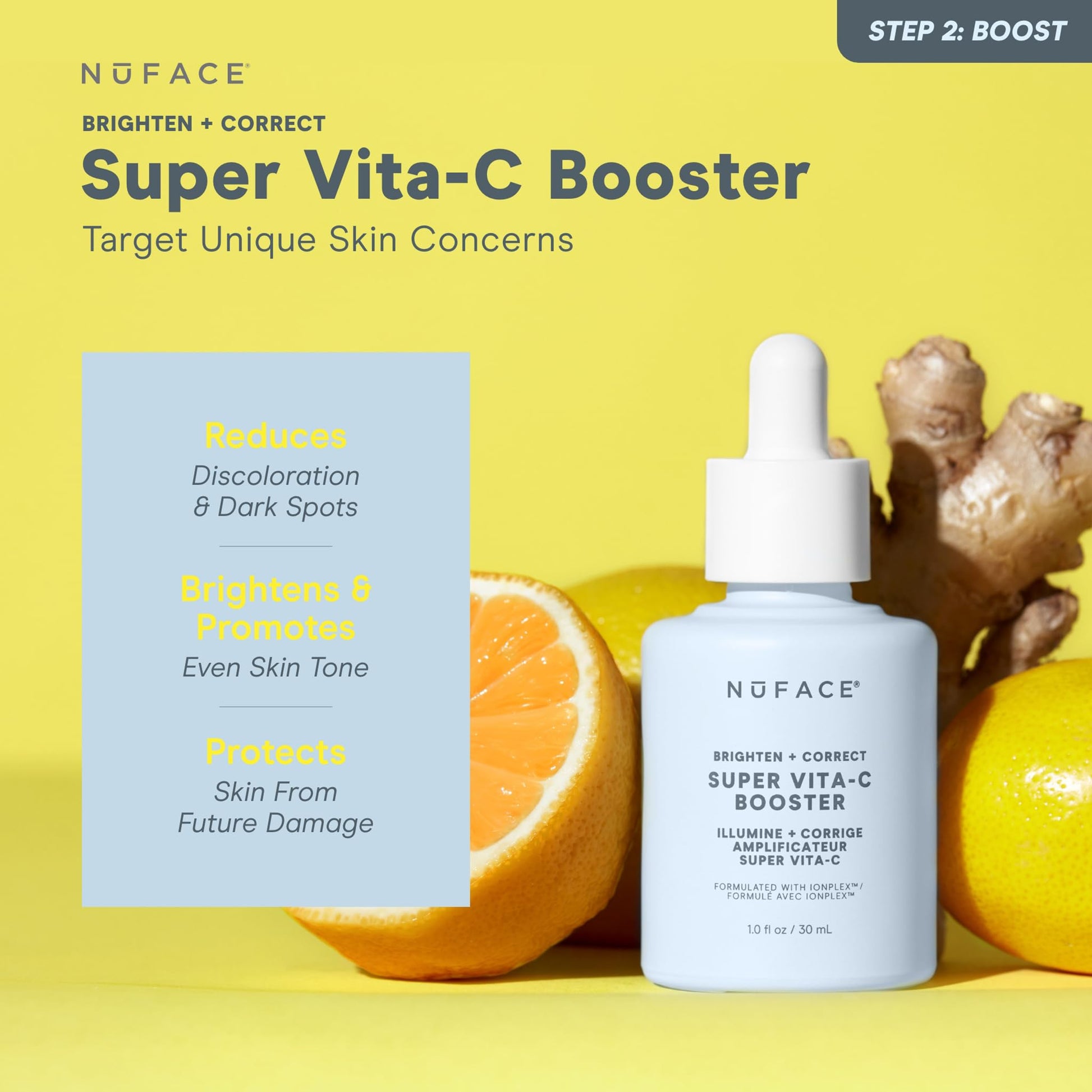 NUFACE | Super Super Vitamina C Booster Serum - Activador de Microcorriente Facial 30 ml | Gel Conductor Facial con Niacinamida | Gel Hidratante Facial - Completa tu Rutina de Skin Care Mujer
