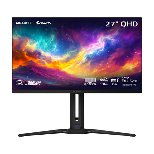 GIGABYTE - Monitor para juegos OLED AORUS FO27Q3-27 QD - QHD 2560x1440-360Hz - 0.03ms GTG - AMD FreeSync Premium Pro - KVM tipo C - HDMI, DP, tipo C - Altura ajustable - Negro