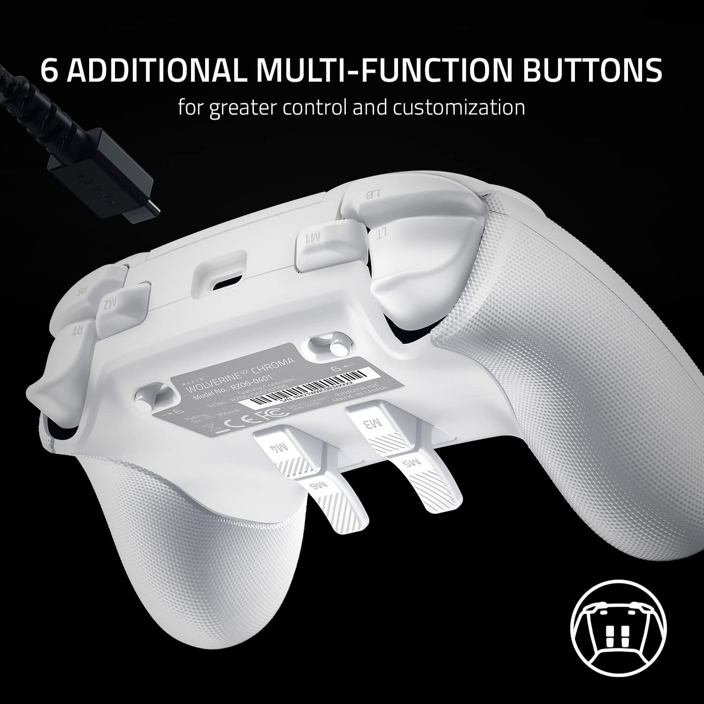 Controlador Gaming Profesional Razer Wolverine V2 Chroma Blanco con Iluminación RGB y Botones Remapeables para Xbox Series X|S, Xbox One, PC