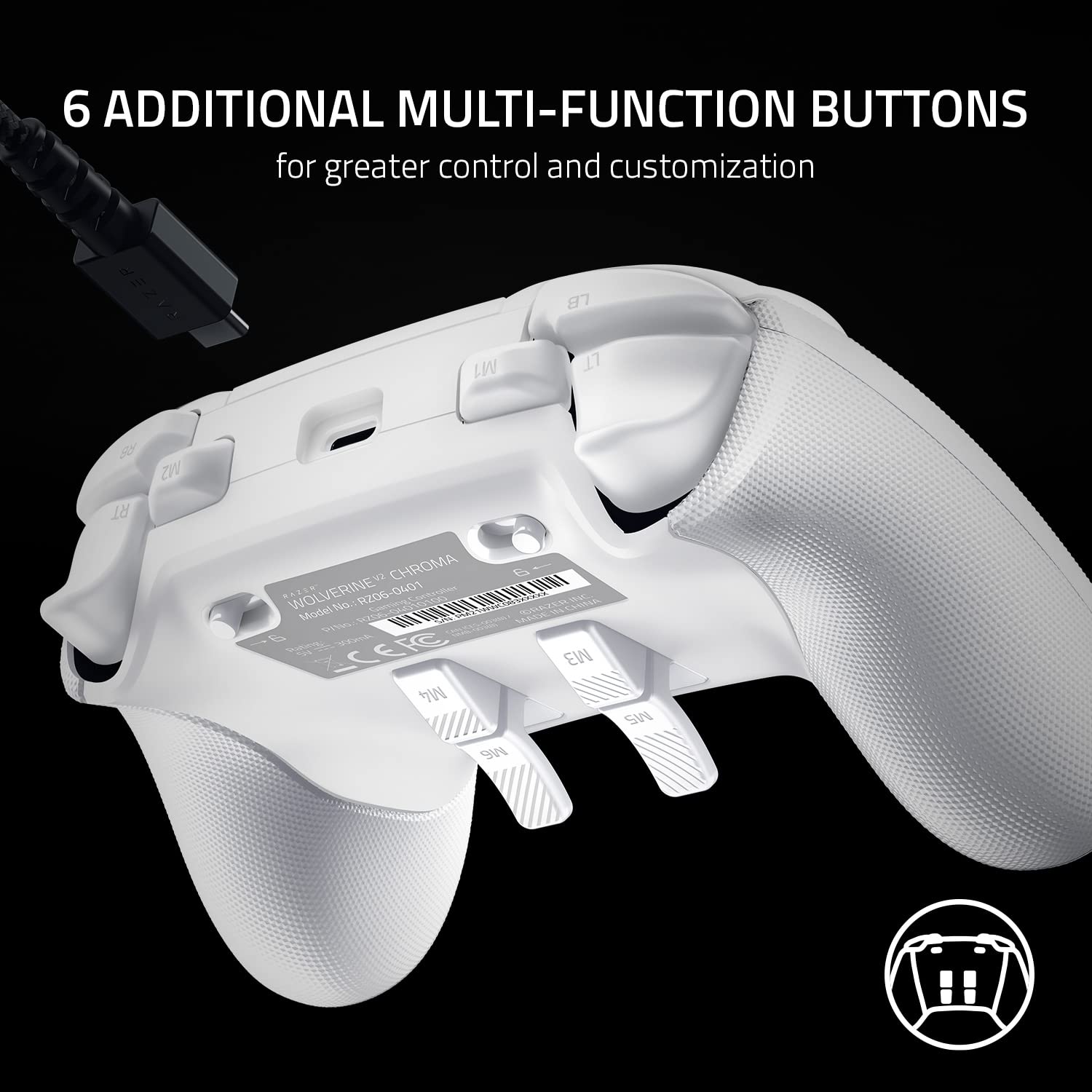 Controlador Gaming Profesional Razer Wolverine V2 Chroma Blanco con Iluminación RGB y Botones Remapeables para Xbox Series X|S, Xbox One, PC